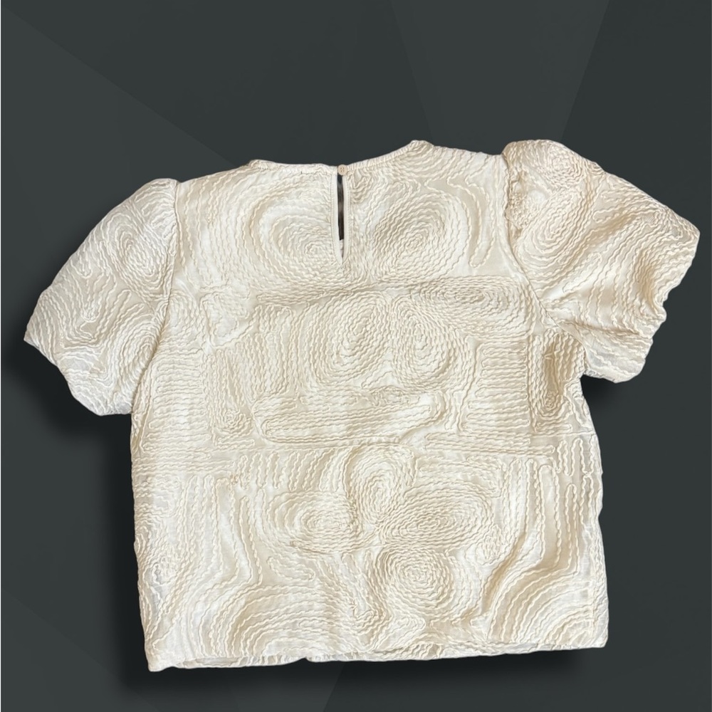 Adrianna Papell Cream Textured Short Sleeve Crop Top - Picture 2 of 5